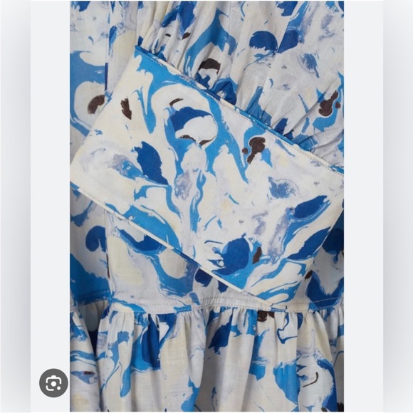 H&M hm Cotton Voile Ruffle Collar Peplum Mini Dress Drop waist Pattern Blue NWT - Picture 12 of 16